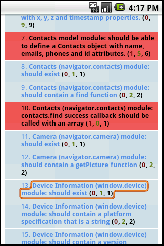 Android test results - part 1 Android - part 1